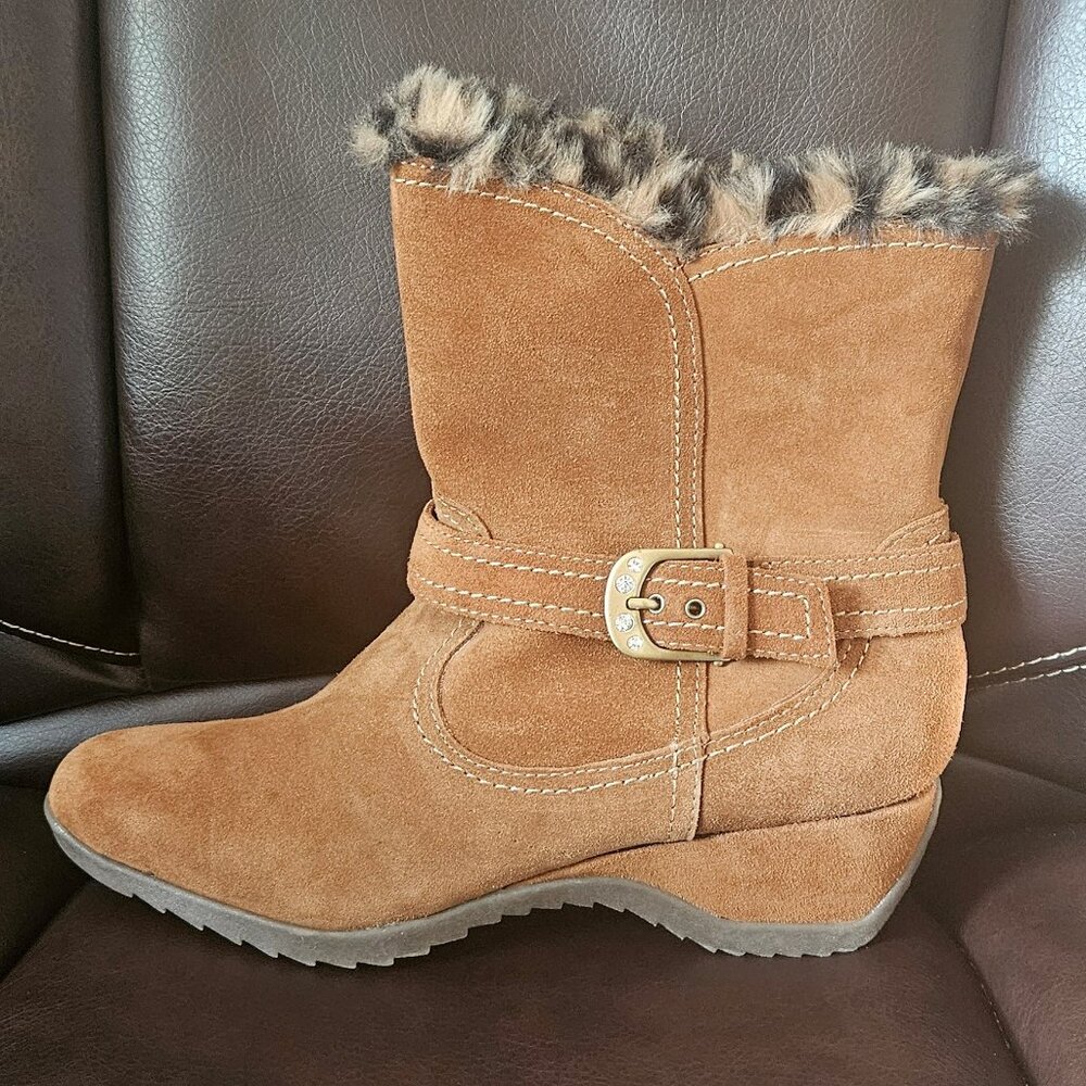 Brilliant - Chestnut Brown Boots with Leopard Faux Fur Trim - Nice Fall Boots